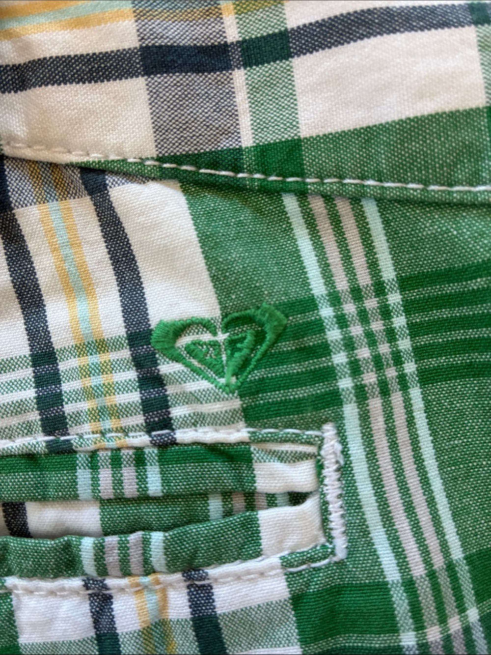 Vintage Roxy Green, Blue, and White Plaid Bermuda Shorts, size 7 - Picture 6 of 6